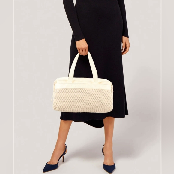 Chanel Cream Knit Canvas & Leather Shoulder Bag - Picture 12 of 12